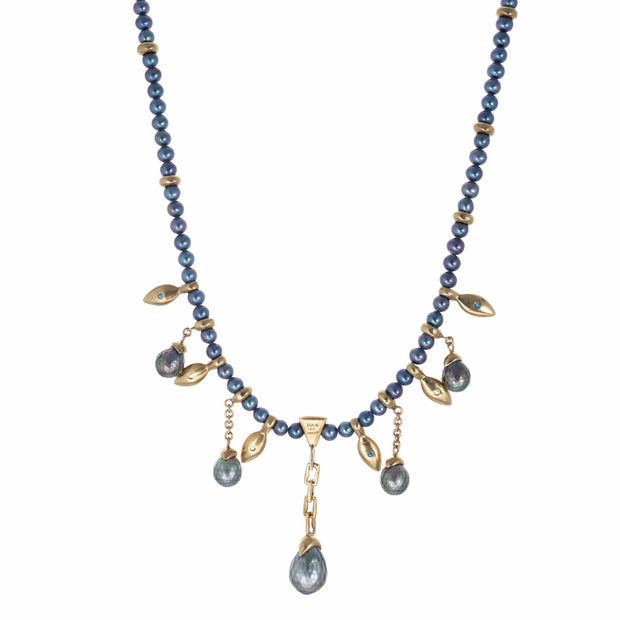 Robin Rotenier 2.40 Carat Sapphire Black South Sea Pearl Yellow Gold Necklace