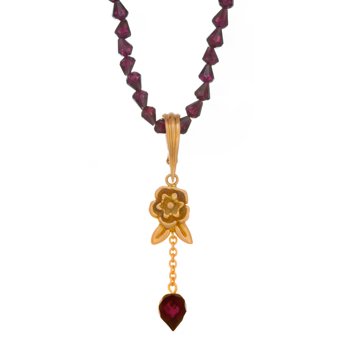 Robin Rotenier Garnet Necklace and Pendant 8K Gold.