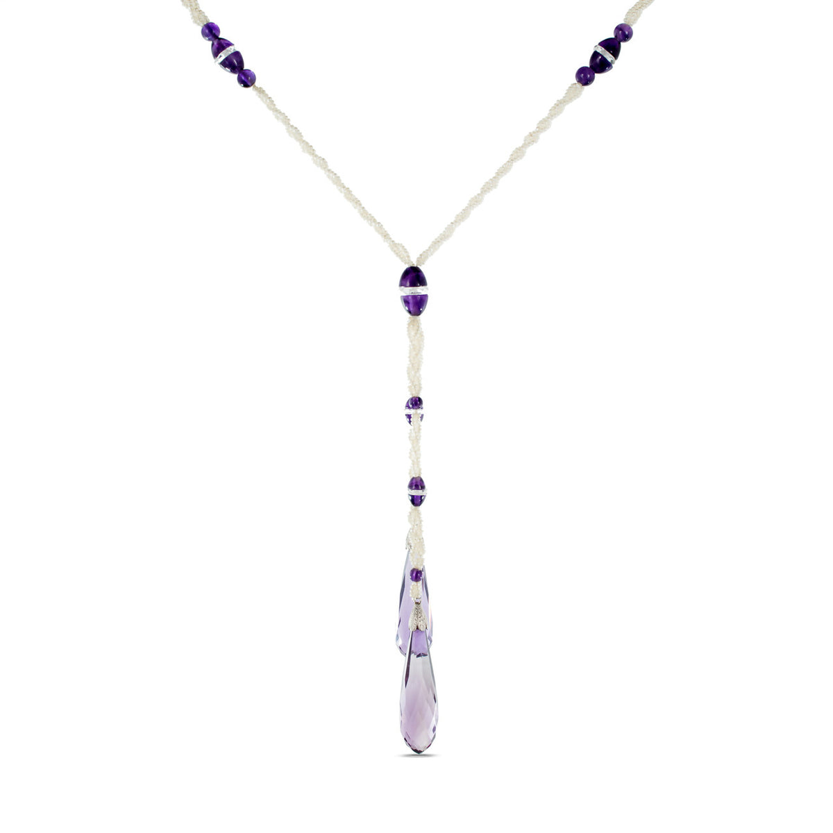 Pinctada Salt Water Pearl Briolette Amethyst Art Deco Style Drop Necklace