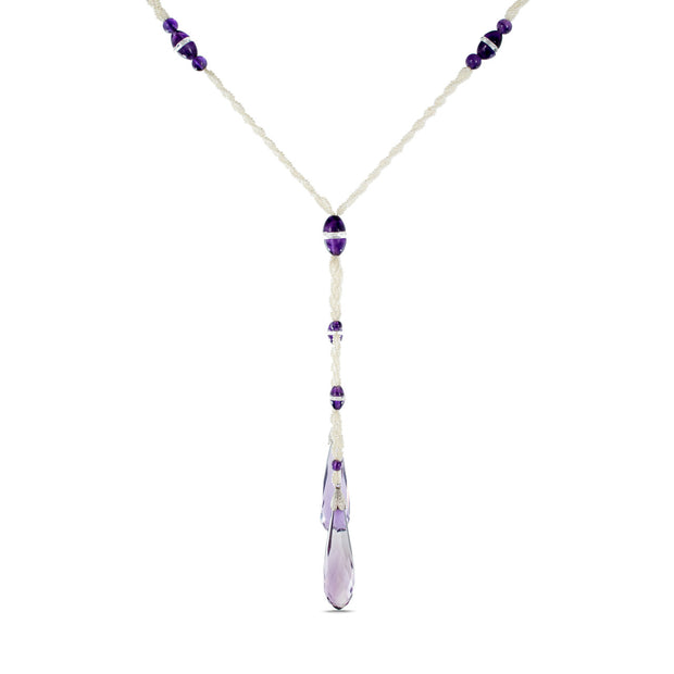 Pinctada Salt Water Pearl Briolette Amethyst Art Deco Style Drop Necklace
