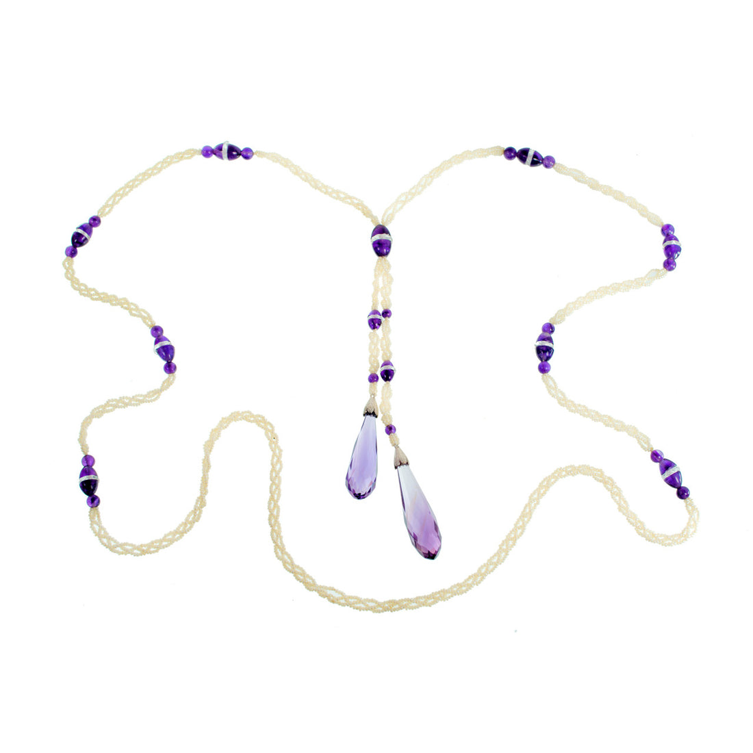 Pinctada Salt Water Pearl Briolette Amethyst Art Deco Style Drop Necklace – image 2