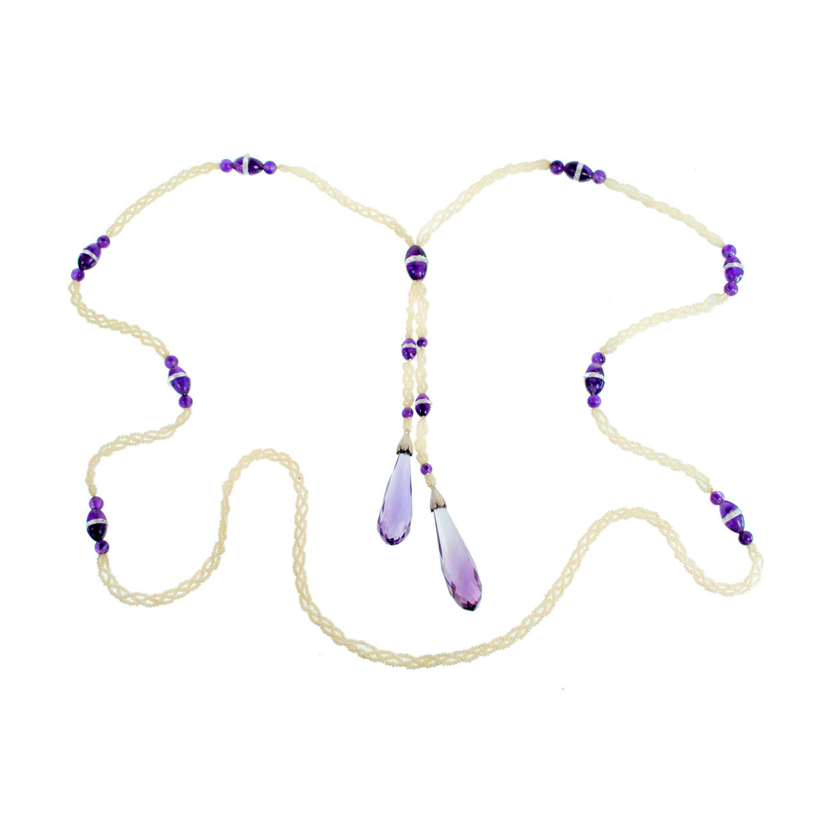 Pinctada Salt Water Pearl Briolette Amethyst Art Deco Style Drop Necklace – image 2