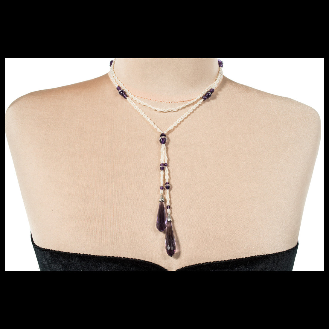 Pinctada Salt Water Pearl Briolette Amethyst Art Deco Style Drop Necklace – image 6