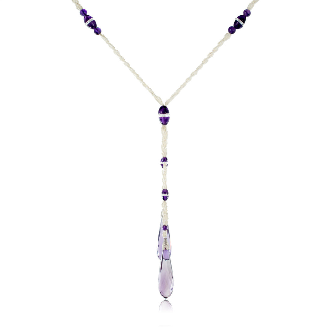 Pinctada Salt Water Pearl Briolette Amethyst Art Deco Style Drop Necklace – image 4