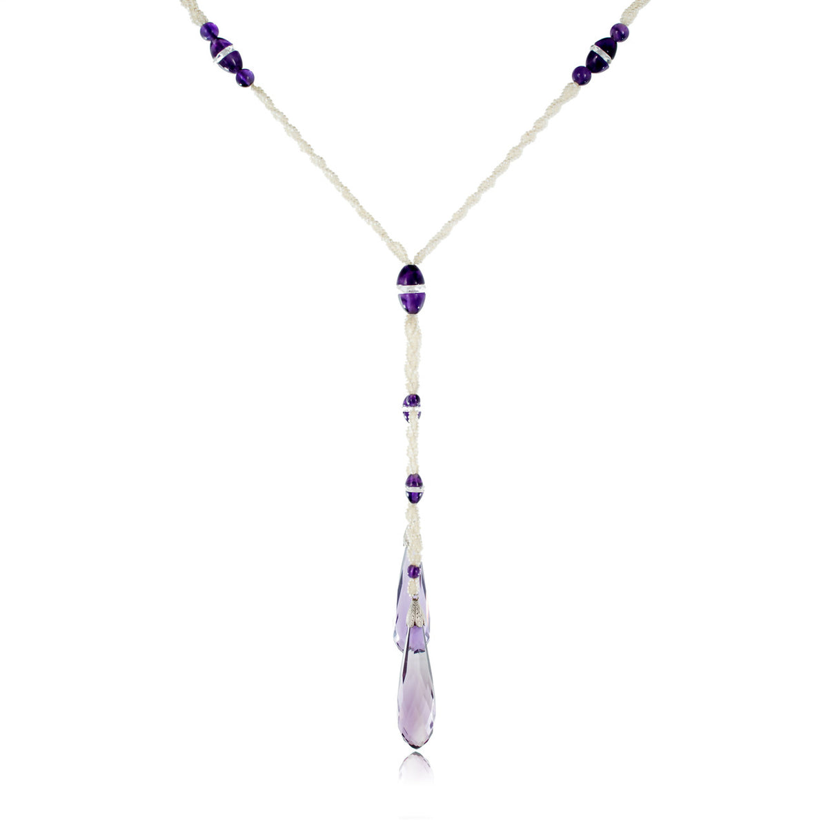 Pinctada Salt Water Pearl Briolette Amethyst Art Deco Style Drop Necklace – image 4