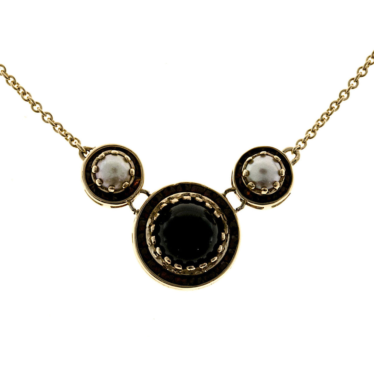 10mm Cabochon Onyx 5.5mm Mobe Cultured Pearl Channel Garnet 14k Necklace – image 5