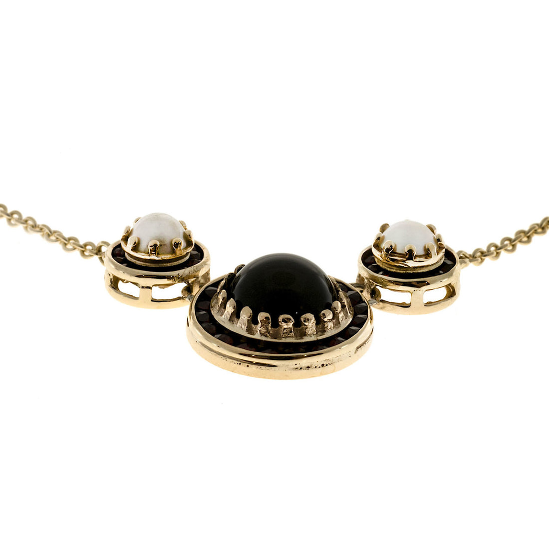 10mm Cabochon Onyx 5.5mm Mobe Cultured Pearl Channel Garnet 14k Necklace – image 6