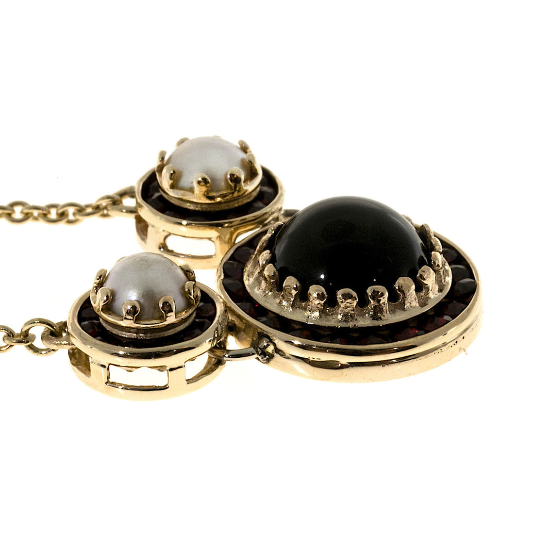 10mm Cabochon Onyx 5.5mm Mobe Cultured Pearl Channel Garnet 14k Necklace – image 7