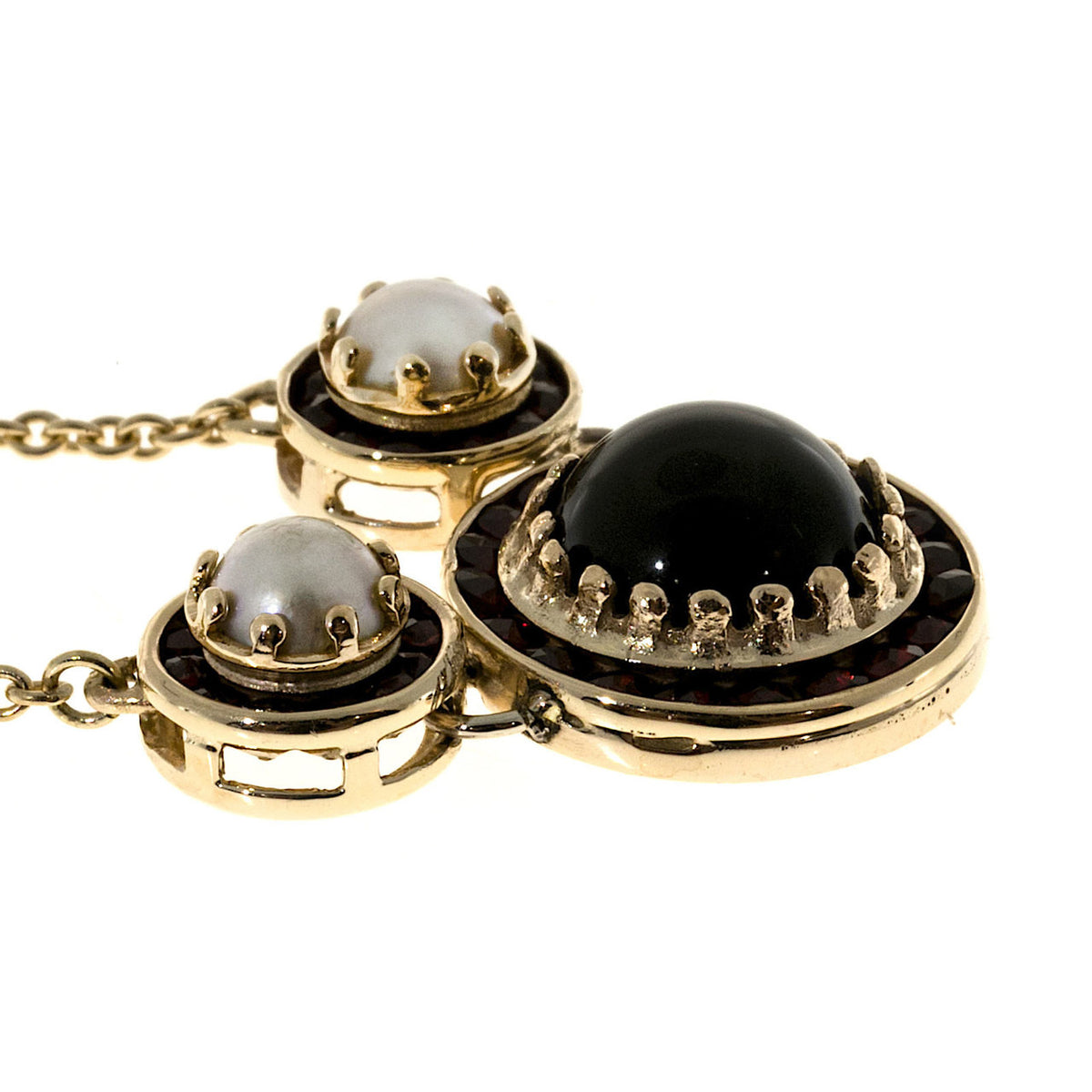 10mm Cabochon Onyx 5.5mm Mobe Cultured Pearl Channel Garnet 14k Necklace – image 7