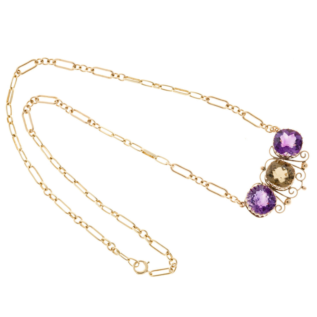 Victorian 14k Rose Green Gold Necklace 9.0ct Amethyst 4.50ct Quartz – image 3