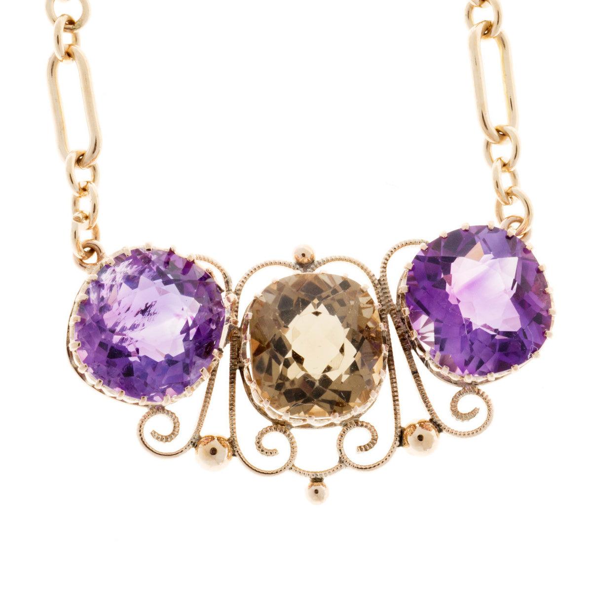 Victorian 14k Rose Green Gold Necklace 9.0ct Amethyst 4.50ct Quartz – image 4