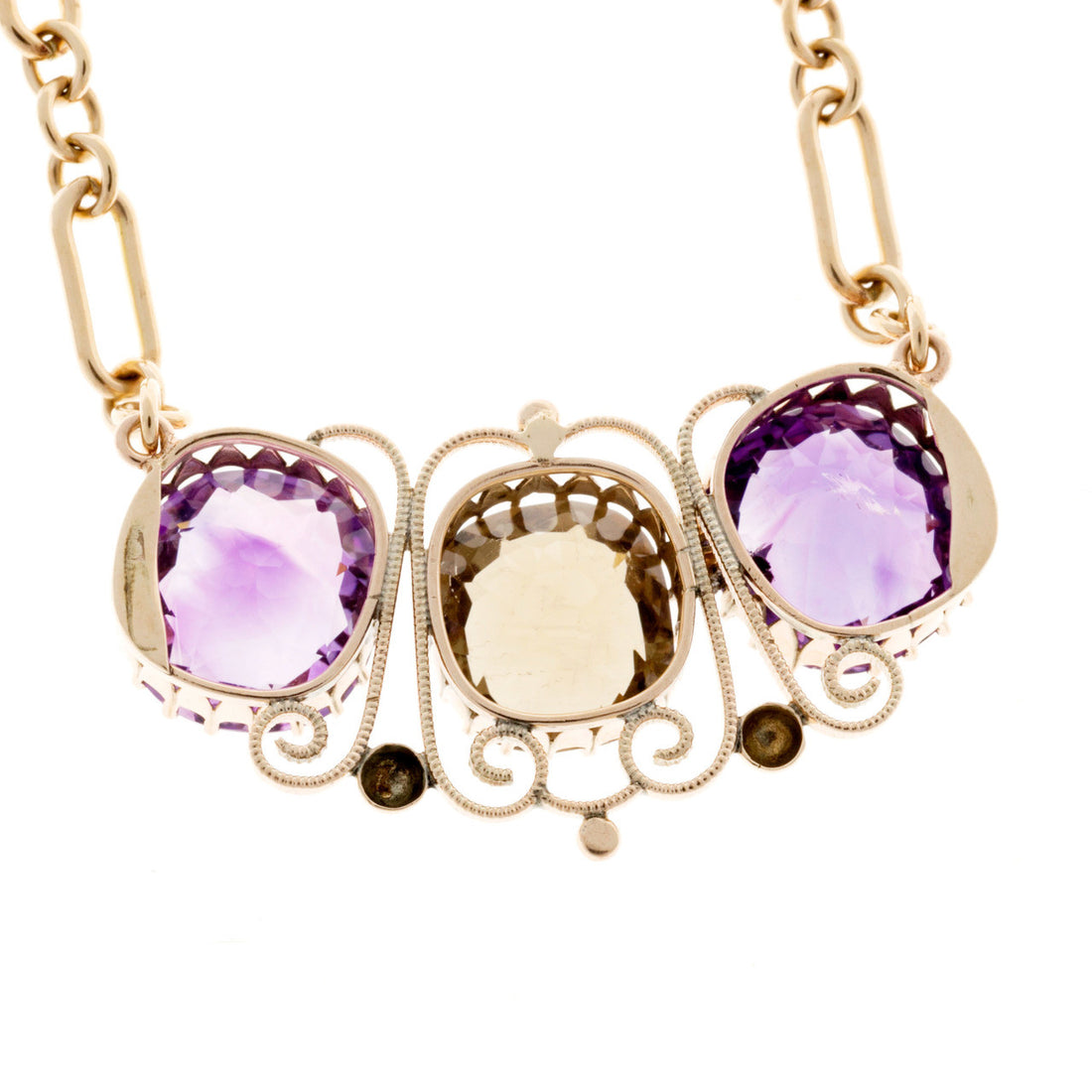 Victorian 14k Rose Green Gold Necklace 9.0ct Amethyst 4.50ct Quartz – image 5