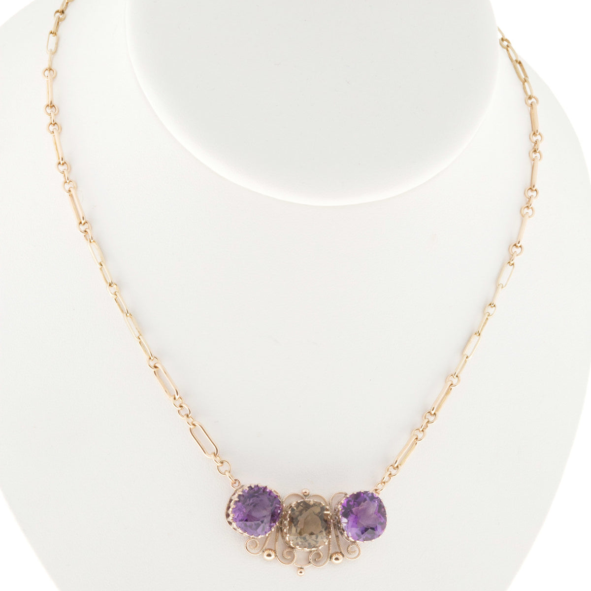 Victorian 14k Rose Green Gold Necklace 9.0ct Amethyst 4.50ct Quartz – image 6