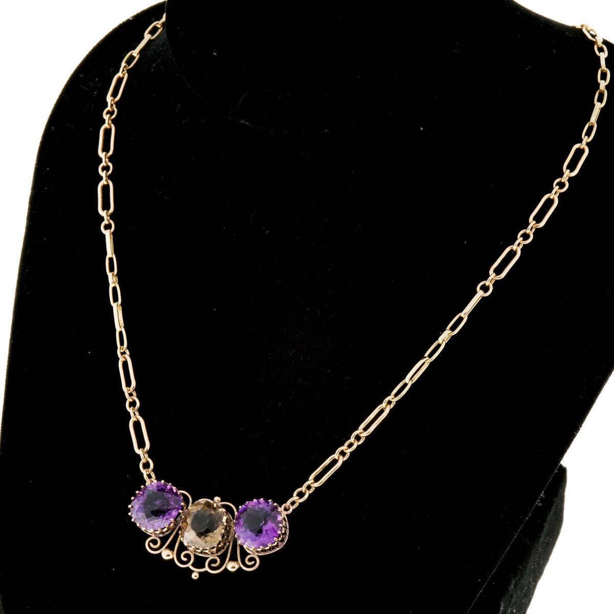 Victorian 14k Rose Green Gold Necklace 9.0ct Amethyst 4.50ct Quartz – image 7