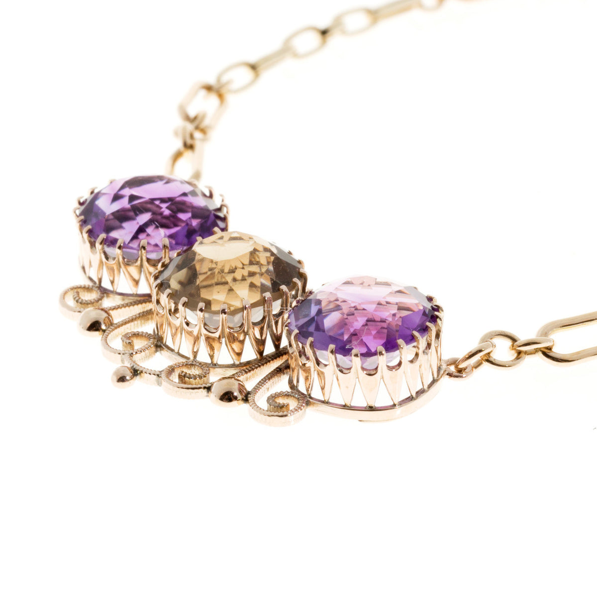 Victorian 14k Rose Green Gold Necklace 9.0ct Amethyst 4.50ct Quartz – image 8