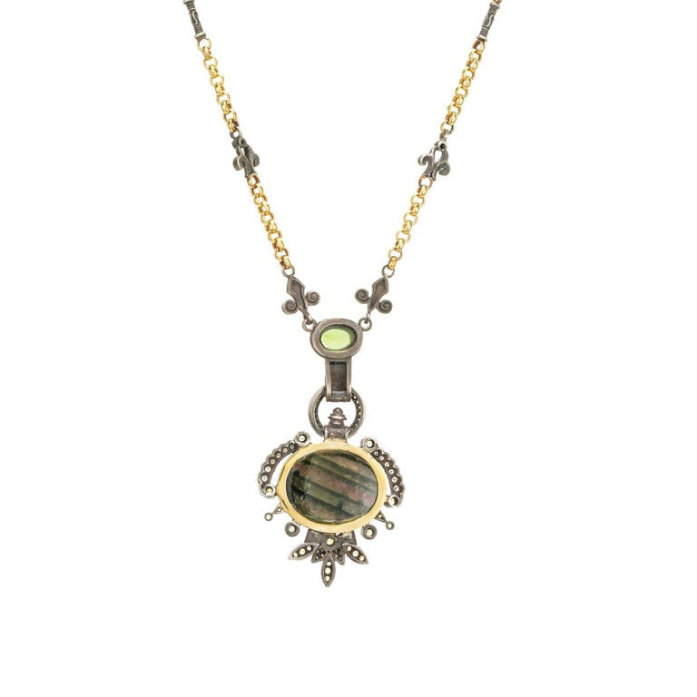 Byzantine Blackened Silver 27ct Tourmaline Peridot Diamond Pendant Necklace – image 3
