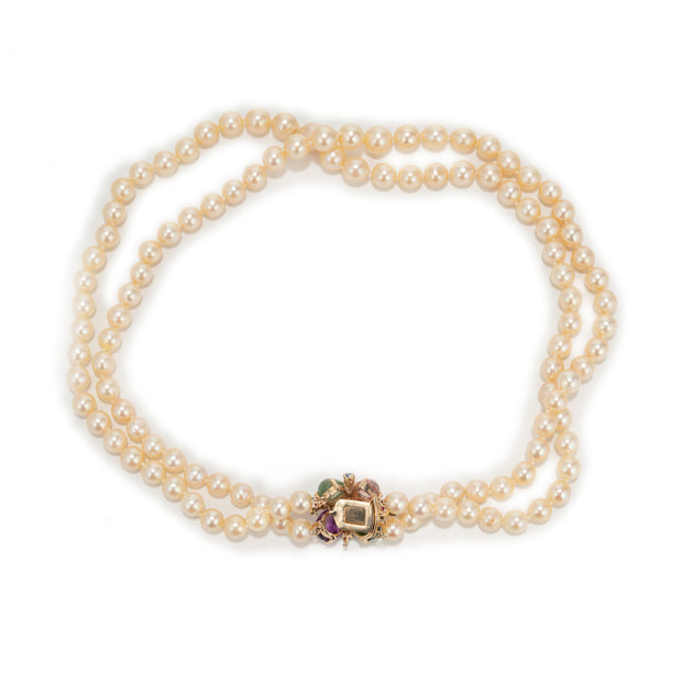 12.2 Carat Multi Semi-Precious Stones Pearl 14k Yellow Gold Necklace