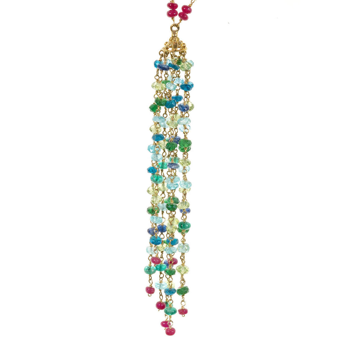 Estate 18k Gold Ruby And Multi Stone Hand Wired Rondell Bead Toggle Necklace – image 6