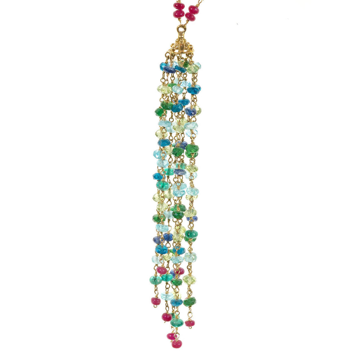 Estate 18k Gold Ruby And Multi Stone Hand Wired Rondell Bead Toggle Necklace – image 6