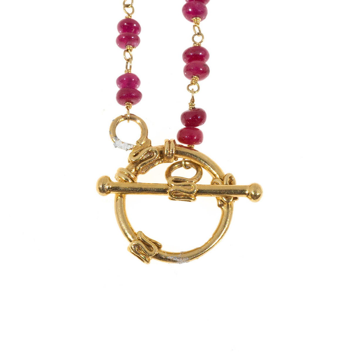 Estate 18k Gold Ruby And Multi Stone Hand Wired Rondell Bead Toggle Necklace – image 4