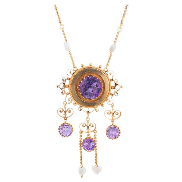 Victorian Amethyst Natural Freshwater Pearl Pendant Necklace