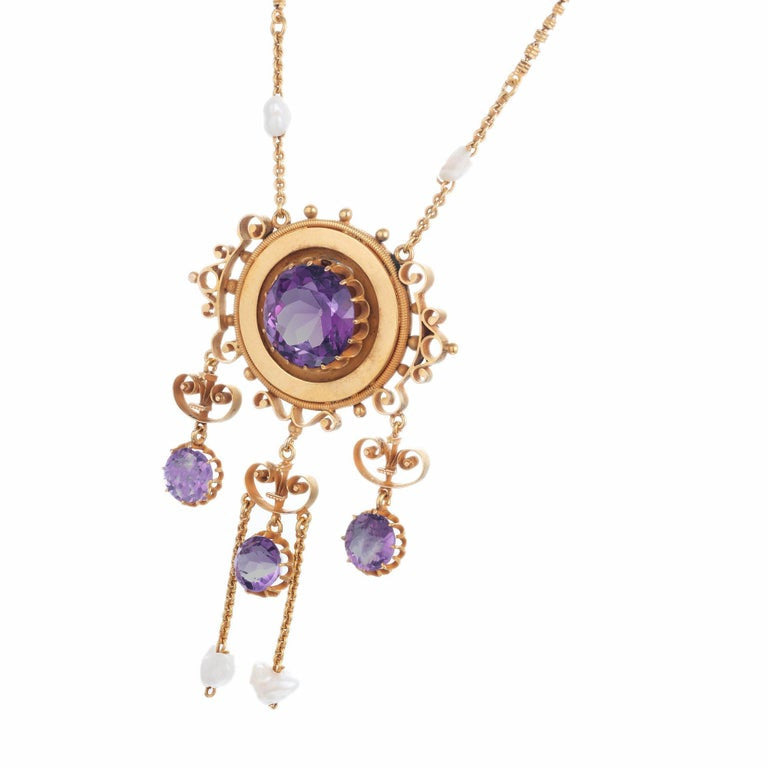 Victorian Amethyst Natural Freshwater Pearl Pendant Necklace – image 2