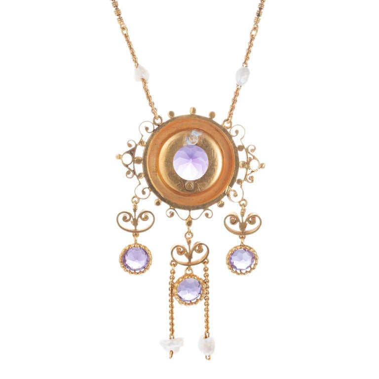 Victorian Amethyst Natural Freshwater Pearl Pendant Necklace – image 3