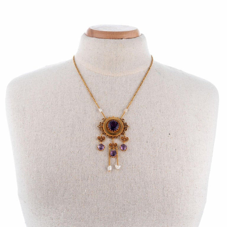 Victorian Amethyst Natural Freshwater Pearl Pendant Necklace – image 5