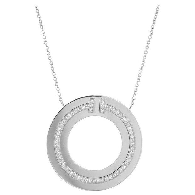 Tiffany & Co .45 Carat Diamond White Gold T Pendant Necklace