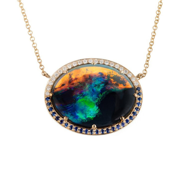 Peter Suchy 9.94 Carat Black Opal Sapphire Diamond Gold Pendant Necklace