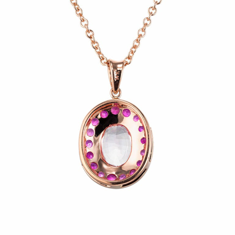 1.71 Carat Pink Sapphire Ruby Halo Rose Gold Pendant Necklace – image 3