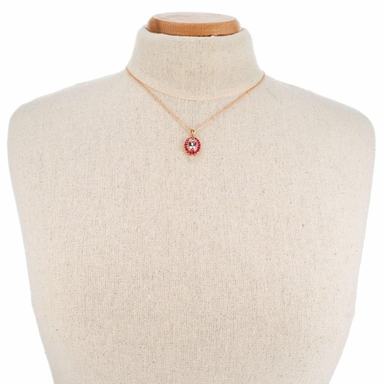 1.71 Carat Pink Sapphire Ruby Halo Rose Gold Pendant Necklace – image 5