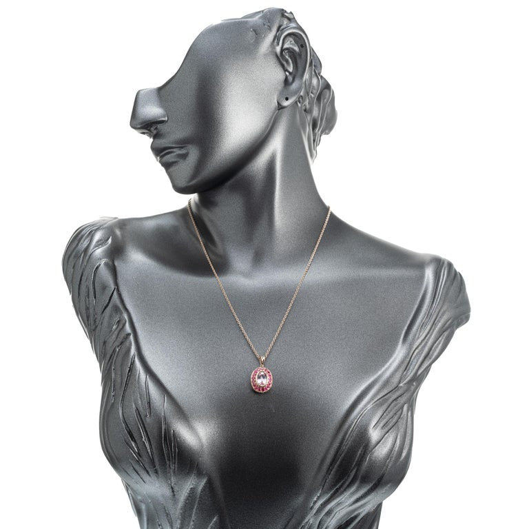 1.71 Carat Pink Sapphire Ruby Halo Rose Gold Pendant Necklace – image 6