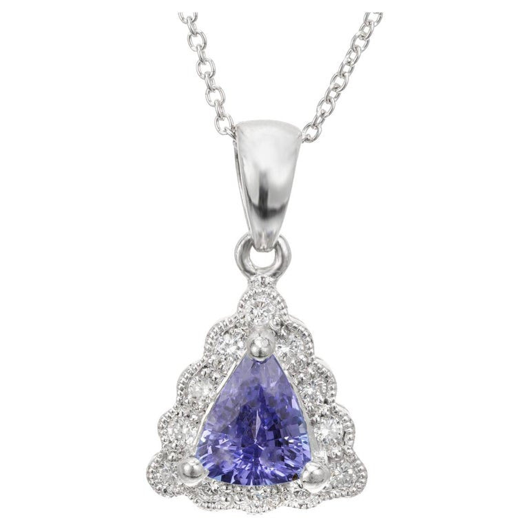.83 Carat Tanzanite Diamond Halo Platinum Pendant Necklace