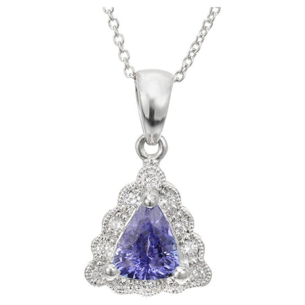.83 Carat Tanzanite Diamond Halo Platinum Pendant Necklace