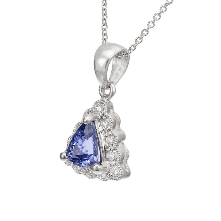 .83 Carat Tanzanite Diamond Halo Platinum Pendant Necklace – image 2