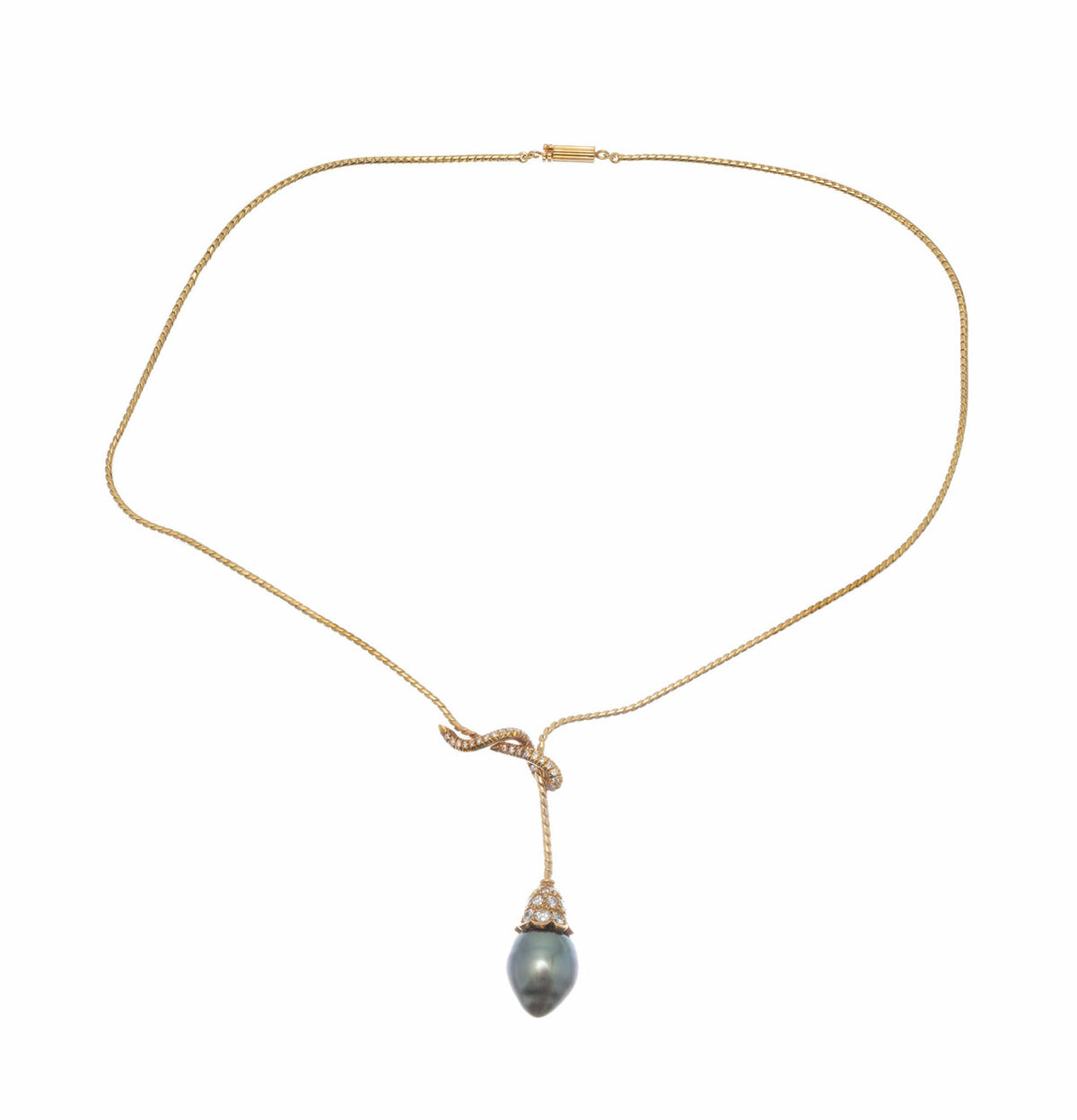 Cultured Black South Sea Pearl Diamond Yellow Gold Drop Pendant Necklace – image 4