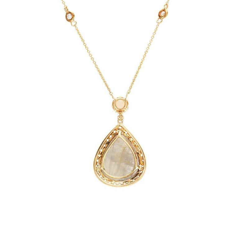 4.62 Carat Pear Shaped Grey Diamond Sapphire Gold Pendant Necklace – image 3