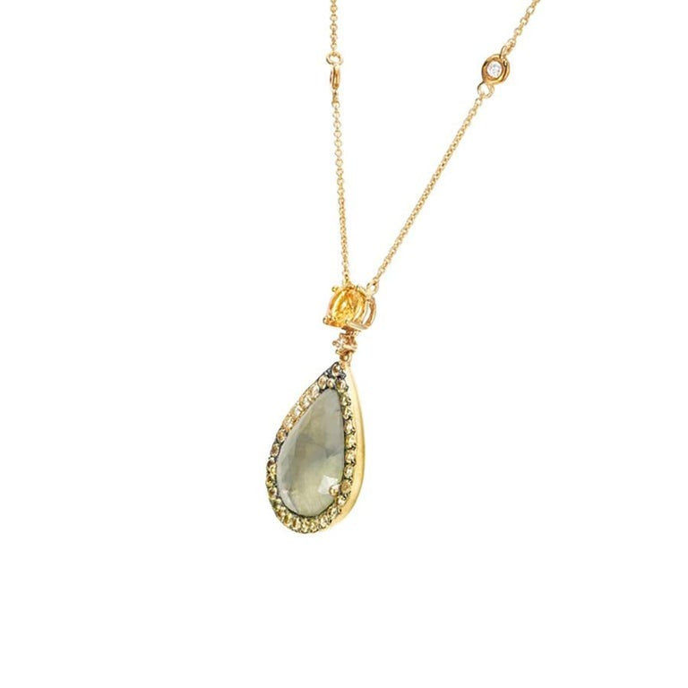 4.62 Carat Pear Shaped Grey Diamond Sapphire Gold Pendant Necklace – image 2