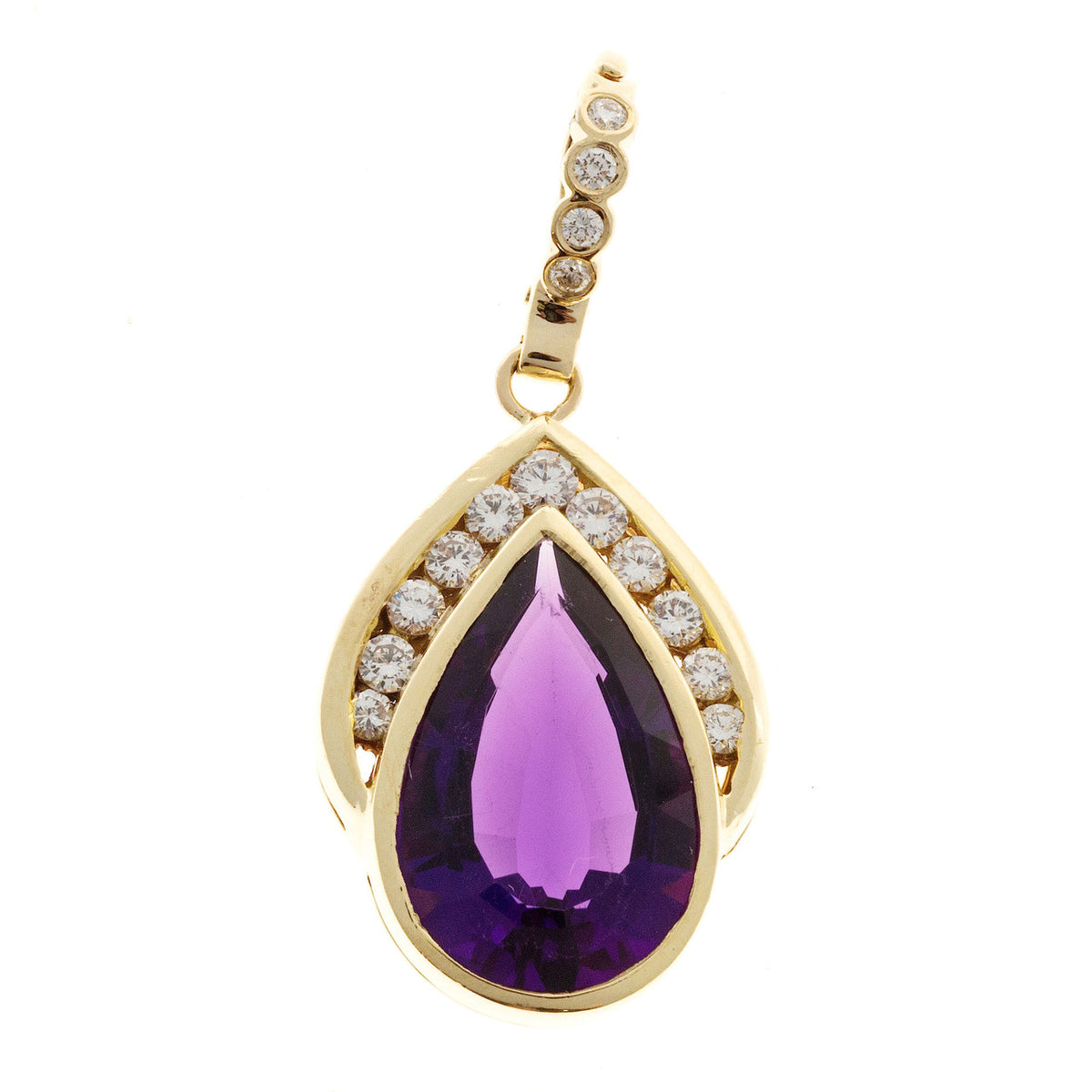 Vintage Purple 5.50ct Pear Amethyst 14k Gold .45CT Full Diamond Pendant Enhancer
