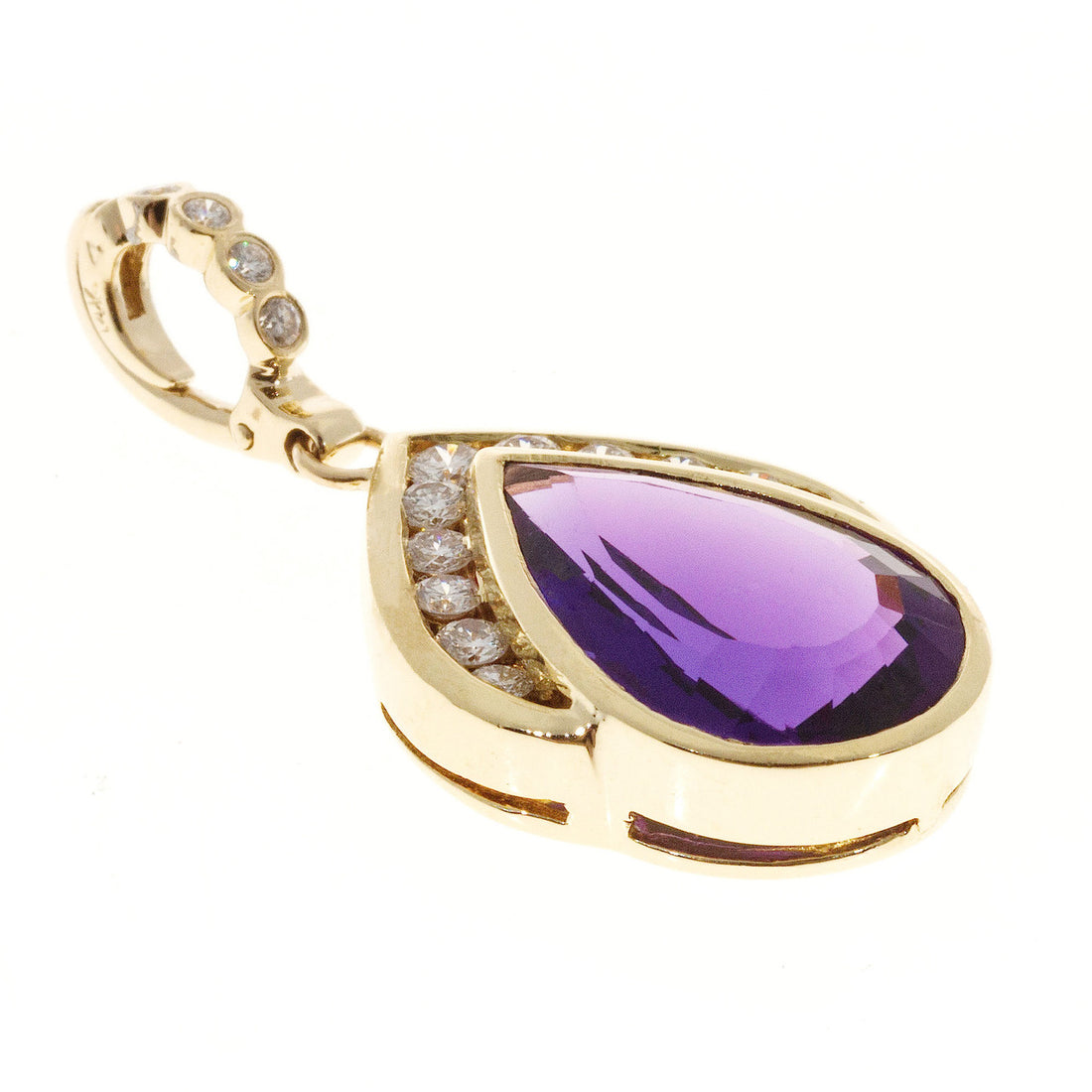 Vintage Purple 5.50ct Pear Amethyst 14k Gold .45CT Full Diamond Pendant Enhancer – image 5