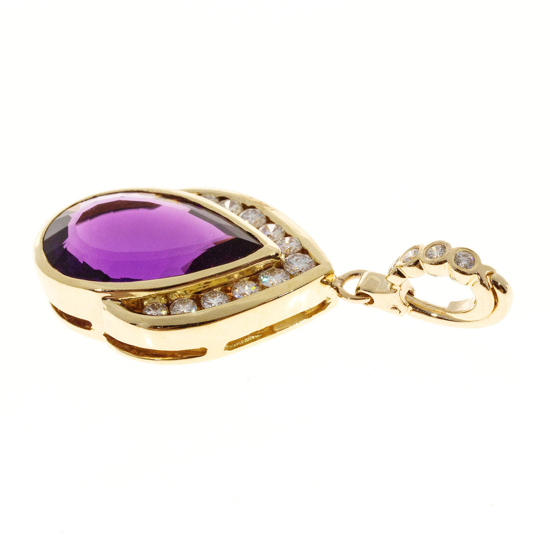Vintage Purple 5.50ct Pear Amethyst 14k Gold .45CT Full Diamond Pendant Enhancer – image 4