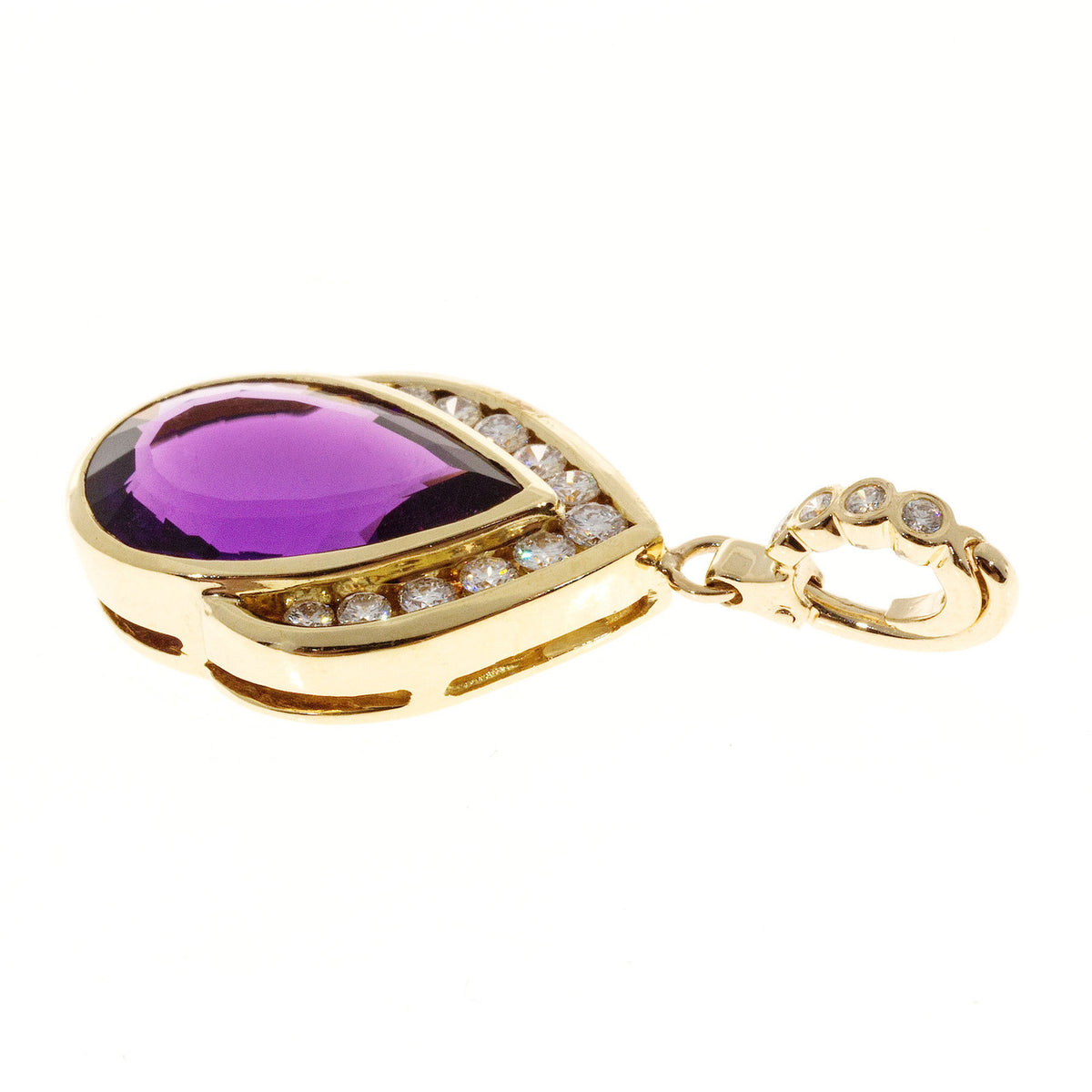 Vintage Purple 5.50ct Pear Amethyst 14k Gold .45CT Full Diamond Pendant Enhancer – image 4