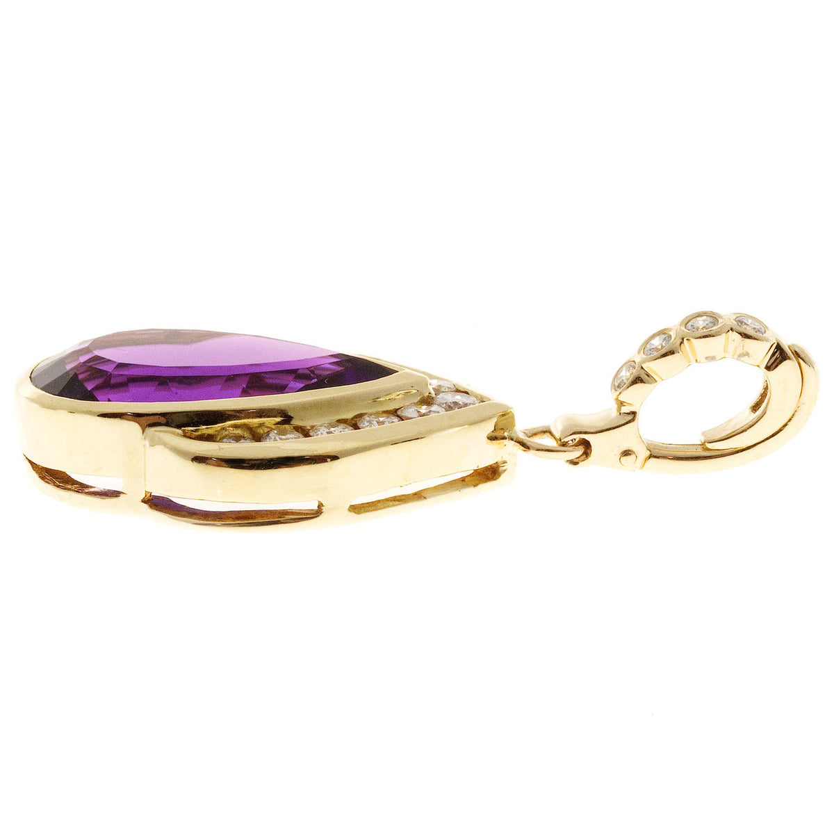Vintage Purple 5.50ct Pear Amethyst 14k Gold .45CT Full Diamond Pendant Enhancer – image 3