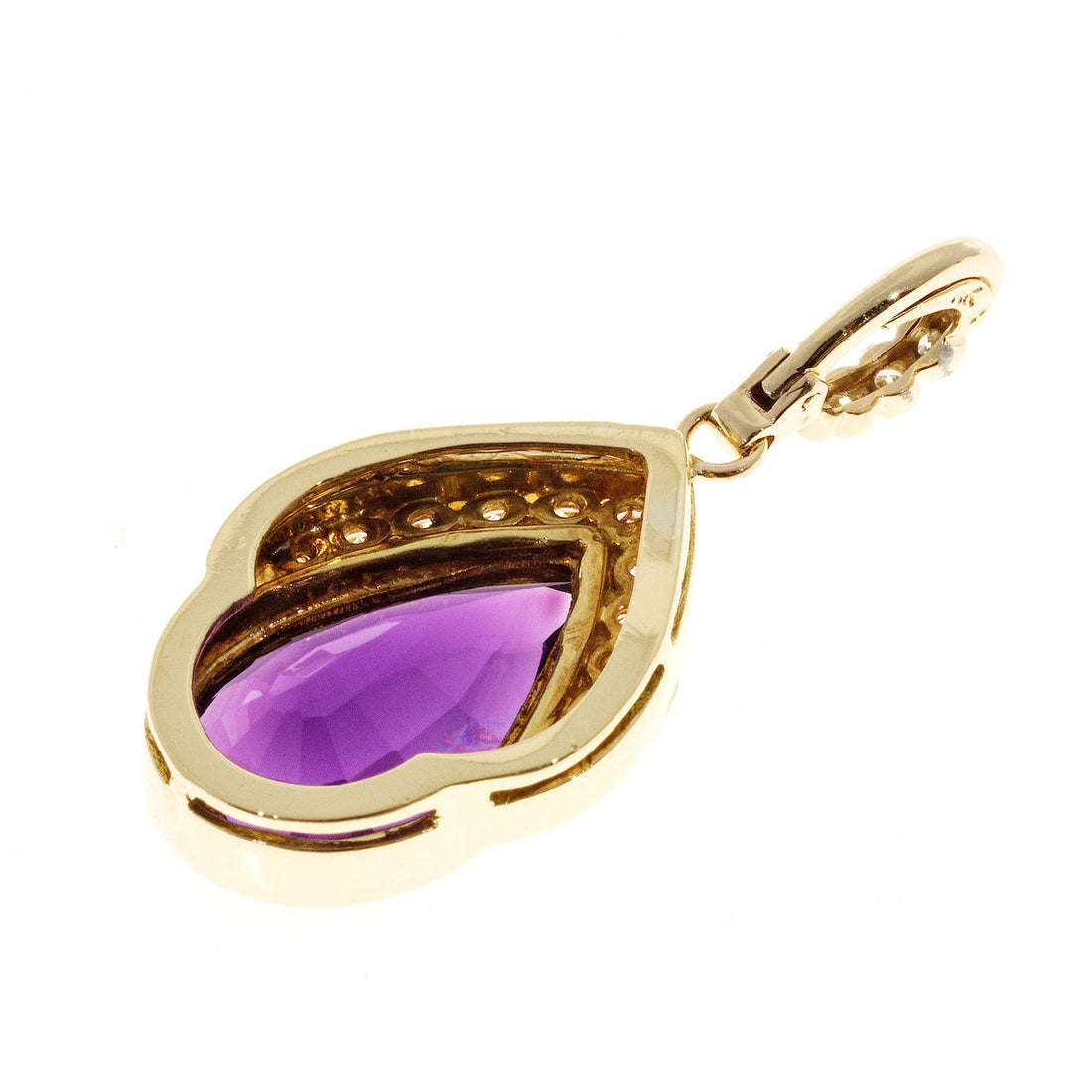 Vintage Purple 5.50ct Pear Amethyst 14k Gold .45CT Full Diamond Pendant Enhancer – image 7