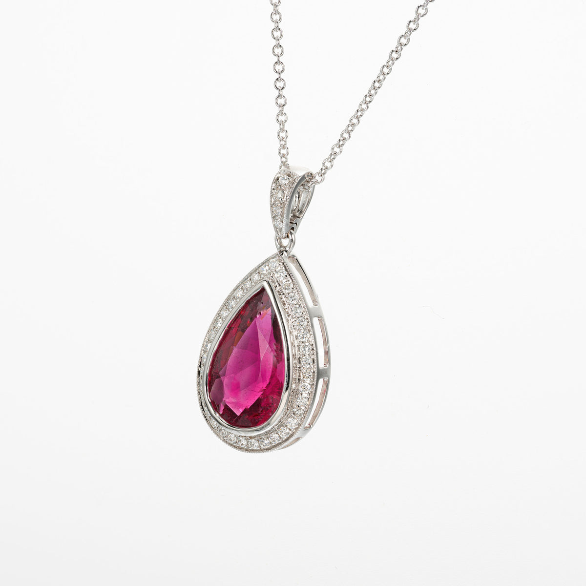 4.46ct Pear Pink Tourmaline Diamond 14k White Gold Pendant Necklace – image 5