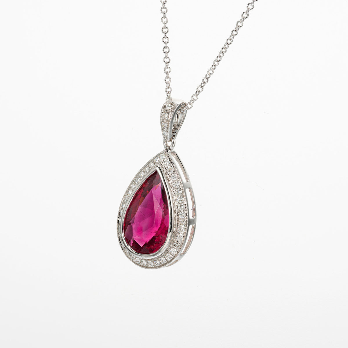 4.46ct Pear Pink Tourmaline Diamond 14k White Gold Pendant Necklace – image 4