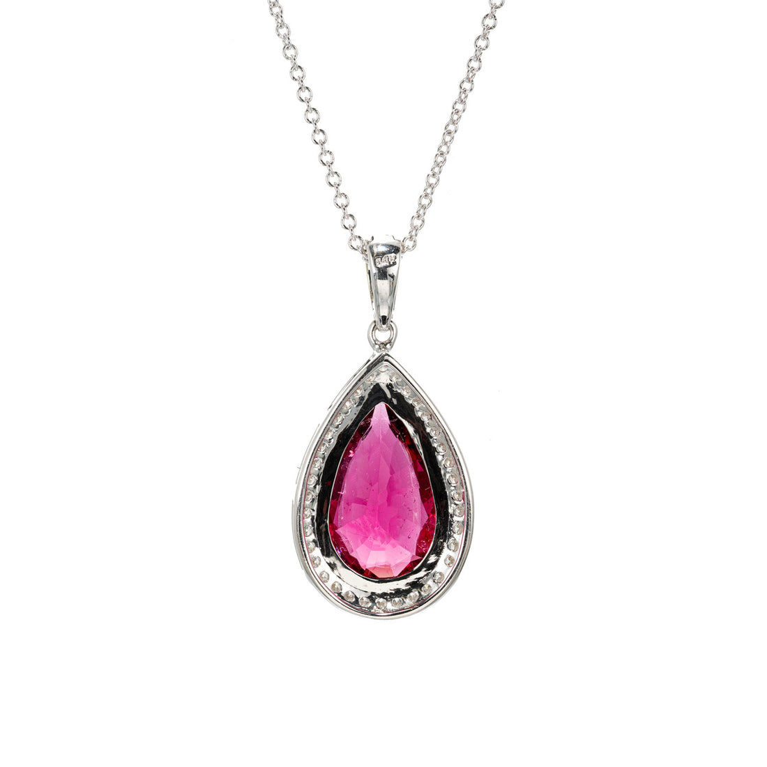 4.46ct Pear Pink Tourmaline Diamond 14k White Gold Pendant Necklace – image 3