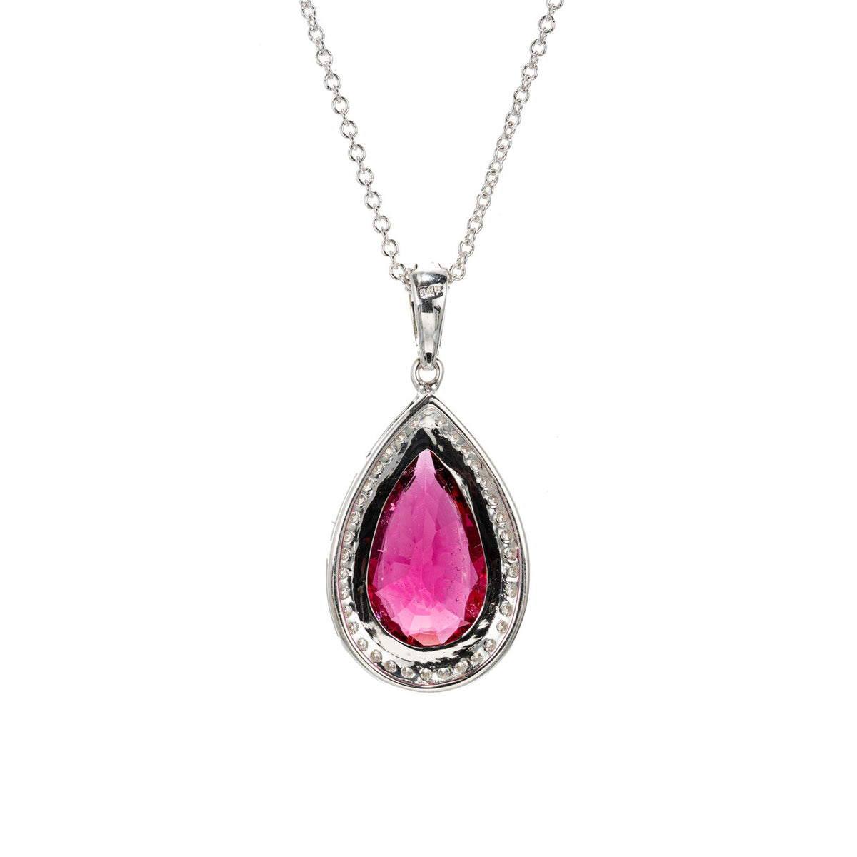 4.46ct Pear Pink Tourmaline Diamond 14k White Gold Pendant Necklace – image 3