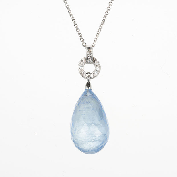 20.00 Carat Aqua Briolette Diamond Platinum Art Deco Pendant Necklace